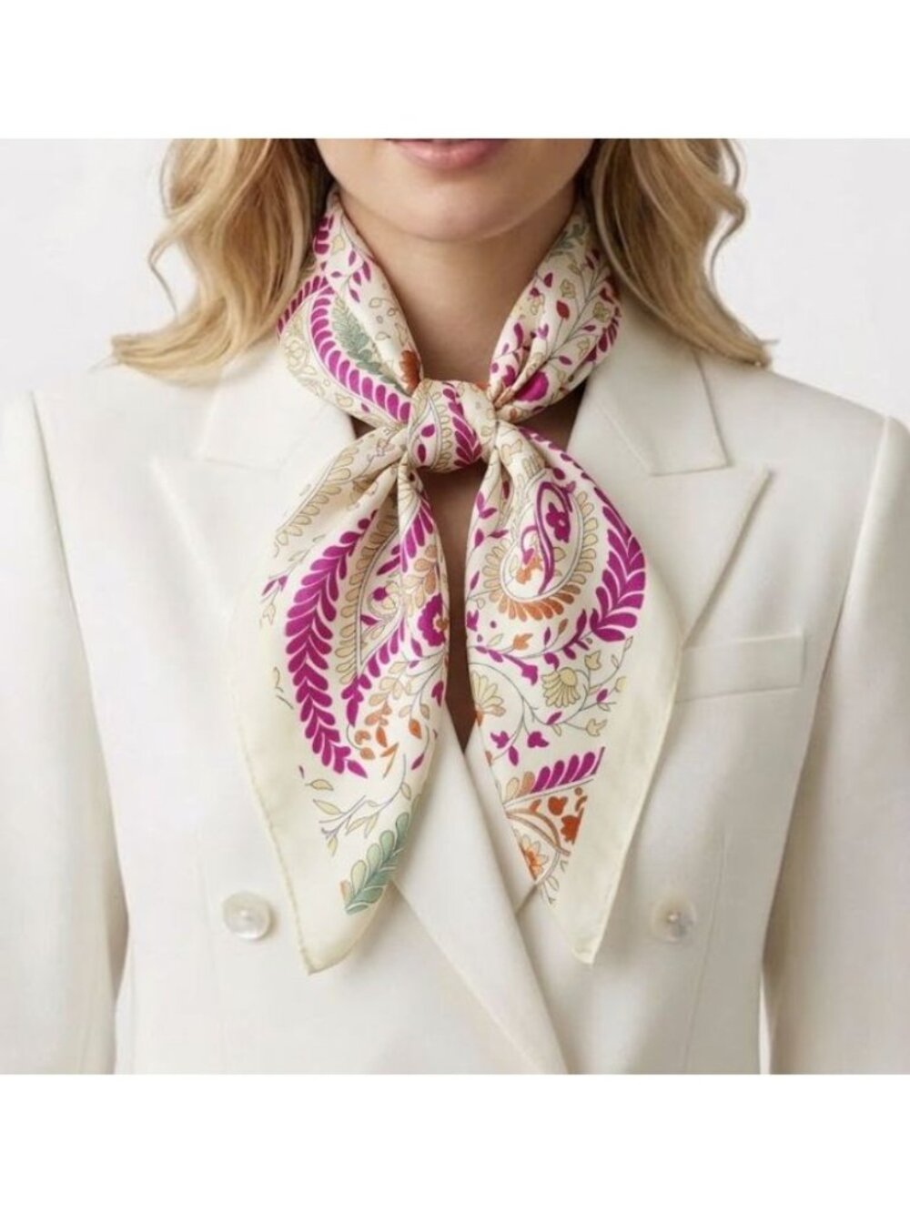 ✨ Elegant Bandana Square Scarf Silky Satin Beige Pink  Floral Paisley Versatile